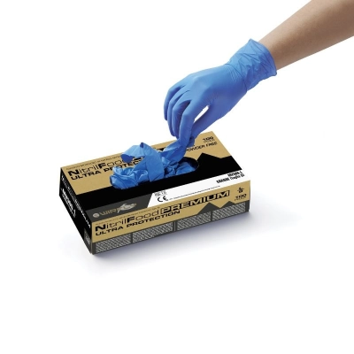 Guanti in Nitrile Azzurri Alto Spessore Idoneo al Contatto con Sostanze Acide